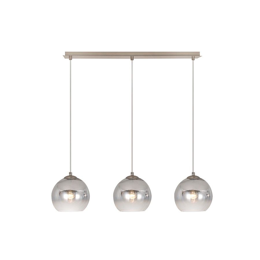Φωτιστικό Κρεμαστό Ράγα Τρίφωτο L70xH120cm Μέταλλο Νίκελ Ματ, Χειροποίητο Ντεγκραντέ Γυαλί Sun Light DROP-3S-CH