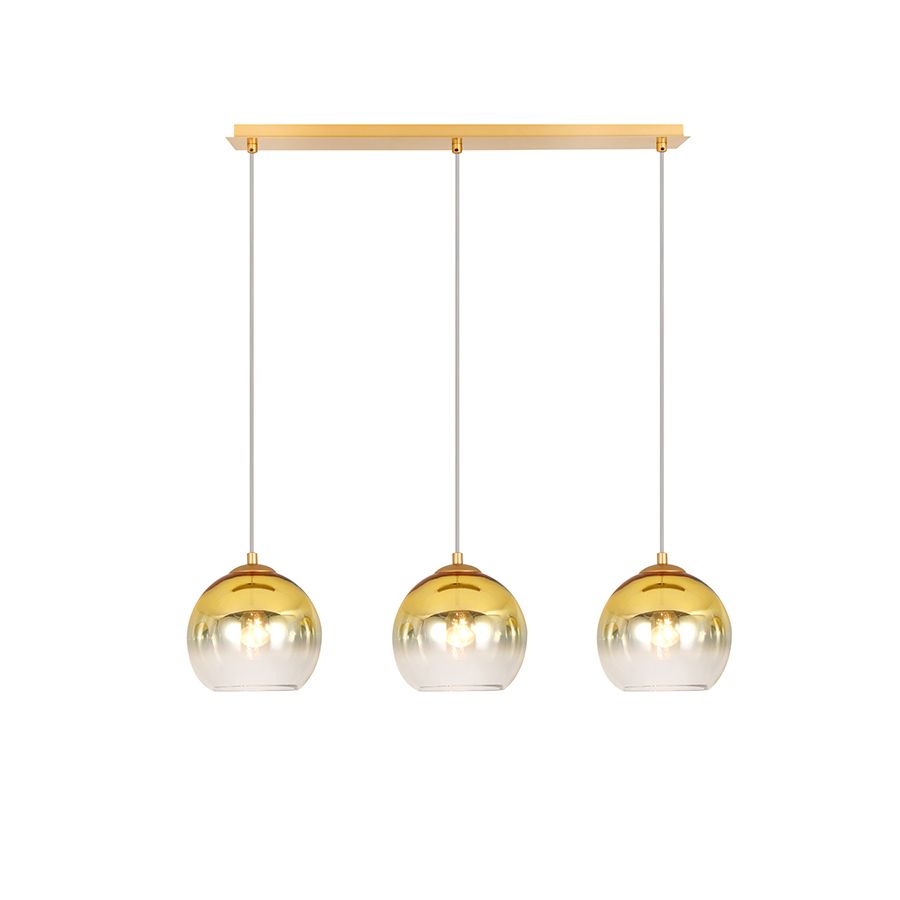 Φωτιστικό Κρεμαστό Ράγα Τρίφωτο L70xH120cm Μέταλλο Χρυσό Ματ, Χειροποίητο Ντεγκραντέ Γυαλί Sun Light DROP-3S-GD