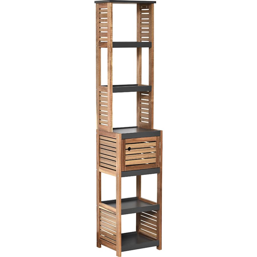 Έπιπλο MDF/Ακακία με 1 Ντουλαπάκι και 5 Ράφια Αποθήκευσης Γκρι/Καφέ 38.5x30x170cm MRShome DS-1178000