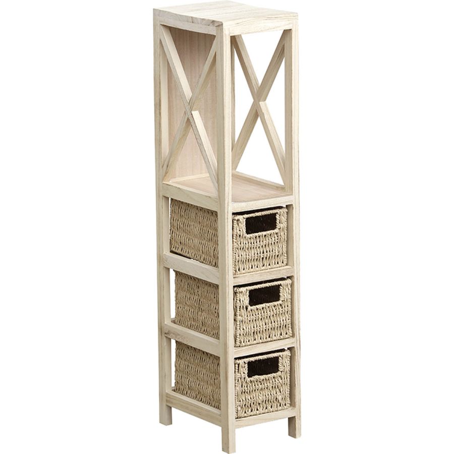 Έπιπλο MDF με 1 Ράφι και 3 Συρτάρια Μπεζ 17x24x82cm MRShome  DS-1245000