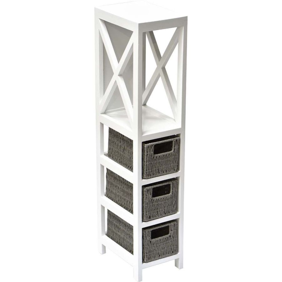 Έπιπλο MDF με 1 Ράφι και 3 Συρτάρια Γκρι/Λευκό 17x24x82cm MRShome  DS-1295000