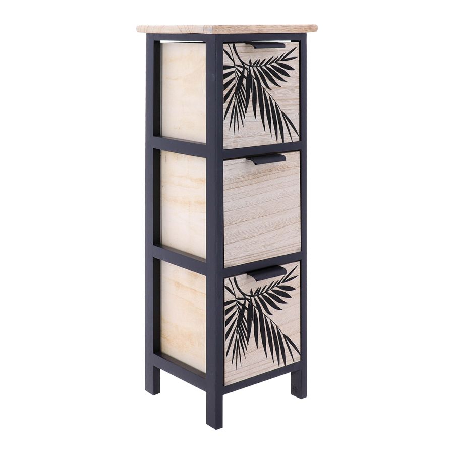 Συρταριέρα MDF με 3 Συρτάρια 25x25x77cm Μπεζ/Μαύρη με Σχέδιο MRShome  DS-1340000