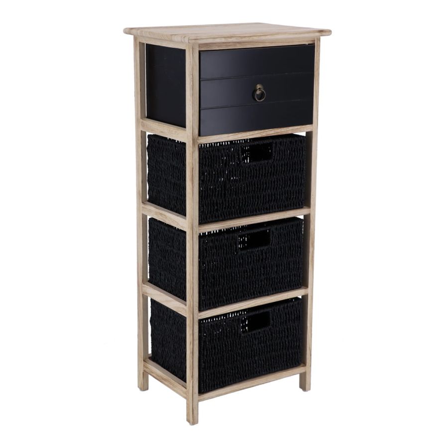 Έπιπλο MDF με 1 Ράφι και 3 Συρτάρια 37.5x27.5x86cm Μαύρο MRShome DS-2215000