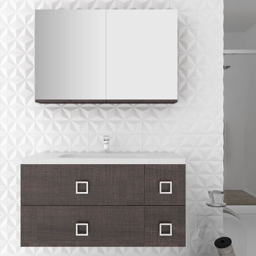 Orabella Mood 100 με τέσσερα Συρτάρια - Κρεμαστό Έπιπλο Μπάνιου με πορσελάνινο νιπτήρα Tecla και καθρέπτη ντουλάπ F60161-70141-70107-60161