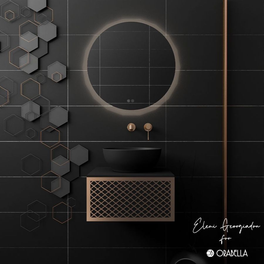 Orabella Wire 50 Λευκό/Μαύρο Προφίλ - Κρεμαστό Έπιπλο Μπάνιου για επικαθήμενο νιπτήρα με διπλό αποθηκευτικό χώρο F70173-70176