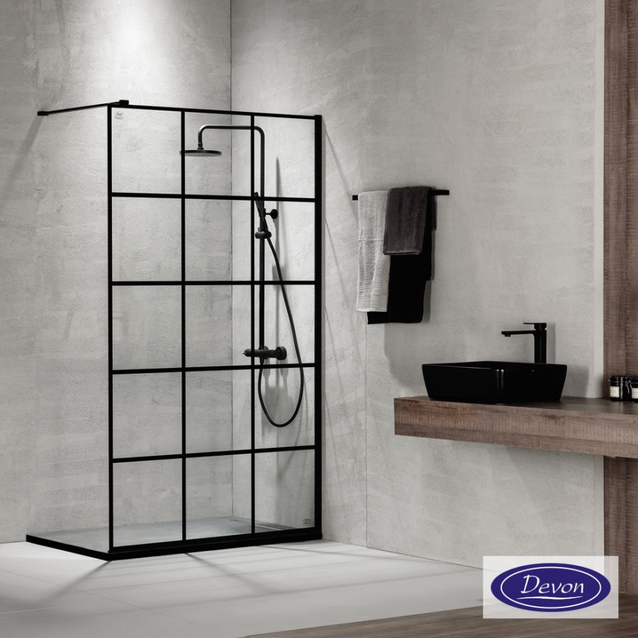 Διαχωριστικό κρύσταλλο ντουζιέρας IWIS Walk-in 100 ρυθμιζόμενo από 97 έως 99εκ., Devon Clean Glass Decor Black Matt IW100DC-400