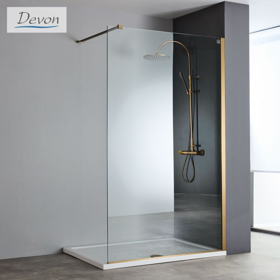 Διαχωριστικό κρύσταλλο ντουζιέρας IWIS Walk-in 80 h.220 ρυθμιζόμενo από 76 έως 78εκ., Devon Clean Glass Inox AISI304 Bronze Brushed IWH80C-221