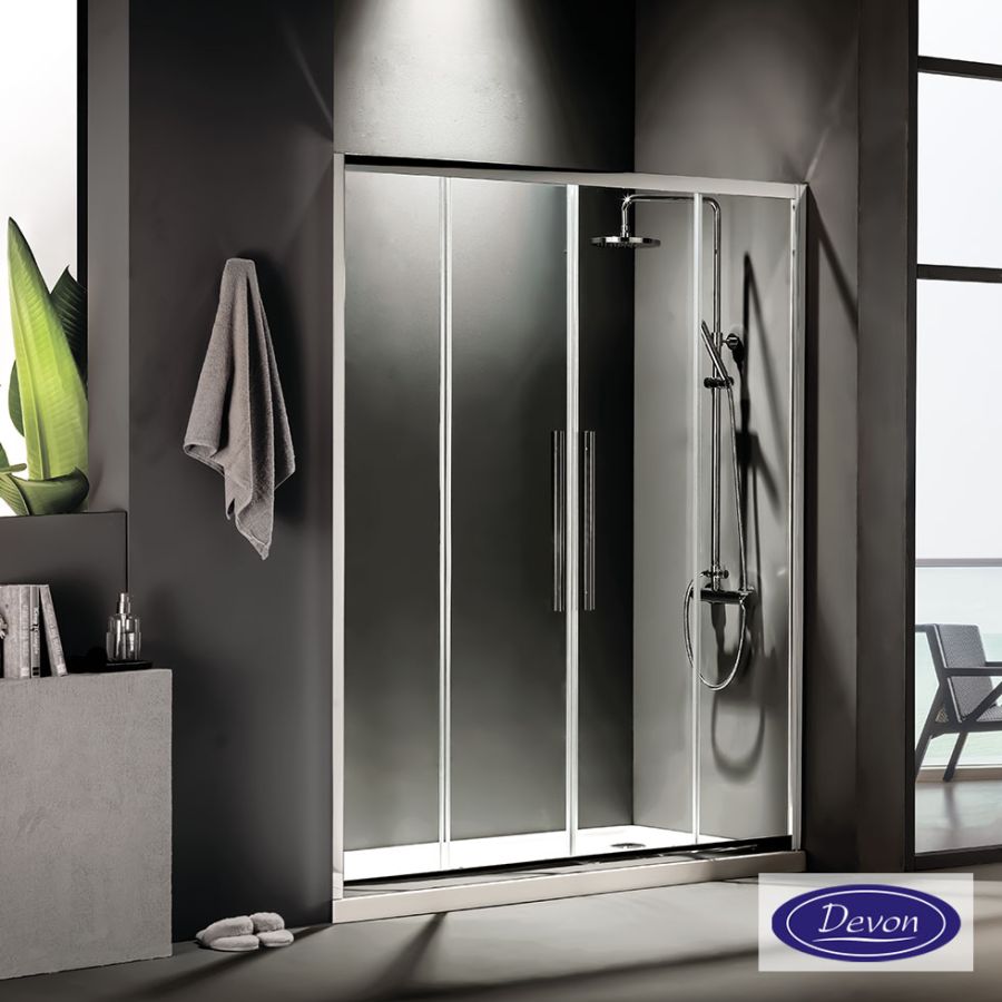 Συρόμενη διπλή πόρτα καμπίνας ντουζιέρας Flow 160 ύψους 195εκ.  ρυθμιζόμενη από 157 έως 161εκ. Devon Clean Glass Chrome SL2F160C-100