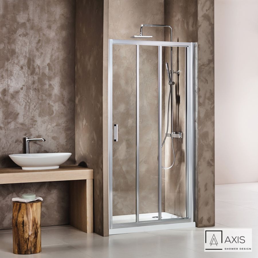 Συρόμενη τριπλή πόρτα καμπίνας ντουζιέρας AXIS 90 ύψους 185εκ.  ρυθμιζόμενη από 87 έως 91εκ. Clean Glass Chrome SL3X90C-100