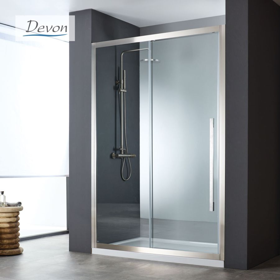 Συρόμενη πόρτα καμπίνας ντουζιέρας Noxx 160 ύψους 200εκ.  ρυθμιζόμενη από 157 έως 159εκ. Devon Clean Glass AISI304 Inox SLN160C-111