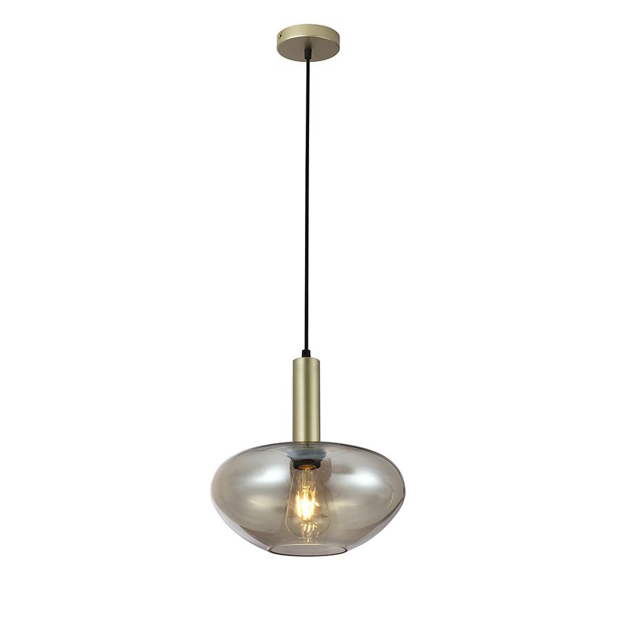 Φωτιστικό Κρεμαστό Μονόφωτο 28xH120cm Μέταλλο Χρυσό Ματ, Χειροποίητο Μελί Γυαλί Sun Light ZARON-V-CH