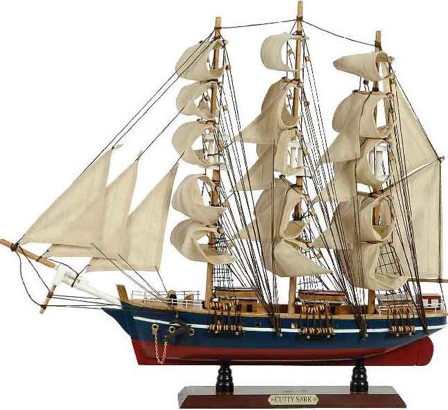 Ξύλινο Παραδοσιακό Καράβι 50 x 10 x 45 (H) cm, Μπλέ - Κόκκινο Lianos 31109
