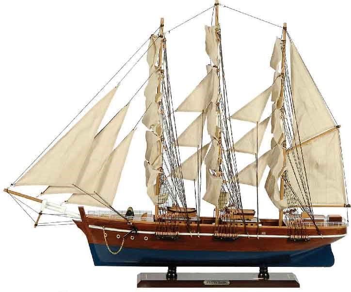 Ξύλινο Παραδοσιακό Καράβι 90 x 16 x 75 (H) cm, Χρώμα Καφέ-Μπλέ Lianos 31117