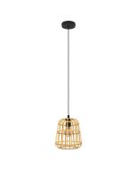 Φωτιστικό Κρεμαστό D24xH150cm 1xE27 Μαύρο-Πλέγμα Ξύλο Φυσικό Eglo Montezuelo 390152