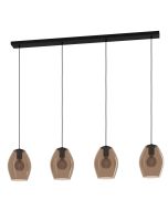 Κρεμαστό Φωτιστικό Τετράφωτη Ράγα L124xH150cm 4xE27 Μέταλλο-Γυαλί Eglo Estanys 390162