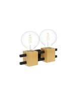 Φωτιστικό Επιτοίχιο L31,6x12,5xH9,3cm Δίφωτο 2xE27 Μέταλλο Μαύρο-Ξύλο Eglo Levantara 390192
