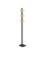 Φωτιστικό Δαπέδου 22x19xH150,6cm 3xE27 Μέταλλο Μαύρο-Ξύλο Eglo Levantara 390194
