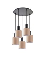 SE21-BL-4-5BL-SH3 ADEPT TUBE Black Pendant Brown Fabric Shade+ HOMELIGHTING 77-8524
