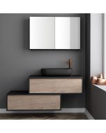 Κρεμαστό Έπιπλο Μπάνιου 150x45x60cm με Μαύρη Ματ Επικάλυψη & Βάση από Μαύρο MDF Super Matt με Συρτάρι Μελαμίνη (χωρίς καθρέπτη και νιπτήρα) Orabella Drawer Asymmetrical 100F70216-70217