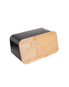 Ψωμιέρα Μεταλλική Μαύρη με Καπάκι 34,5x19x17cm Estia Home Art Bamboo Essentials 01-12861