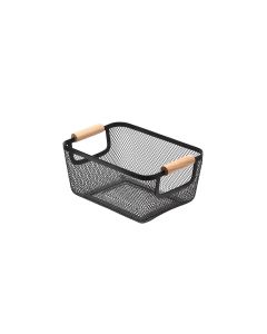 Καλάθι Οργάνωσης 24x17x11cm Μεταλλικό Μαύρο με Ξύλινες Λαβές Estia Home Art 02-18665