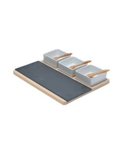 Πλατώ Σερβιρίσματος 28x11cm Σχιστόλιθου με Ξϋλινη Βάη & 3 Μπωλ με Κουτάλι  Estia Home Art 07-24161