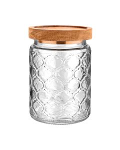 Δοχείο Αποθήκευσης Γυάλινο Ανάγλυφο 700ml 14x10cm με Καπάκι Κλιπ Estia Home Art Allure 01-23607