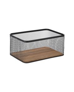 Καλάθι 24x16,5x11cm Αποθήκευσης & Οργάνωσης Μεταλλικό Μαύρο με Βάση Ακακίας Estia Home Art Wired 02-27674