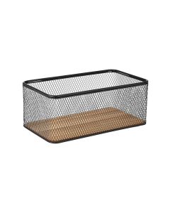 Καλάθι 30,5x16,5x12,5cm Αποθήκευσης & Οργάνωσης Μεταλλικό Μαύρο με Βάση Ακακίας Estia Home Art Wired 02-27681