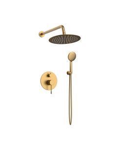 Εντοιχισμού Shower set Μπαταρία Λουτρού Εντοιχισμού 2 σημείων, Κεφαλή Φ250mm, Βραχίονας,Tηλέφωνο Nτουζ,Σπιράλ,Eπιτοίχειο Στήριγμα Orabella Terra Brushed gold 10273