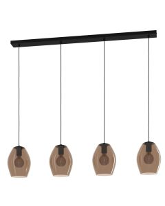 Κρεμαστό Φωτιστικό Τετράφωτη Ράγα L124xH150cm 4xE27 Μέταλλο-Γυαλί Eglo Estanys 390162