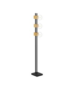Φωτιστικό Δαπέδου 22x19xH150,6cm 3xE27 Μέταλλο Μαύρο-Ξύλο Eglo Levantara 390194