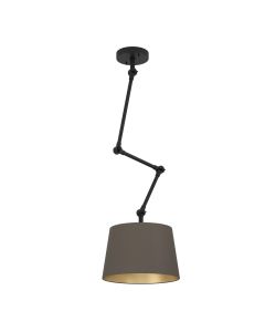 Κρεμαστό Φωτιστικό D35xH129cm ΎφασμαΚαπουτσίνο-Μαύρο-Ορείχαλκος Μονόφωτο 1xE27 E27 Σπαστή Ανάρτηση Eglo Pistunio 390198