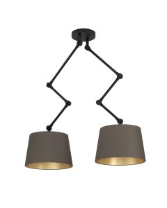 Κρεμαστό Φωτιστικό Σπαστή Ανάρτηση max88,5xHmax129cm Δίφωτο 2xE27 Ύφασμα-Καπουτσίνο-Μαύρο-Ορείχαλκος Eglo Pistunio 390199