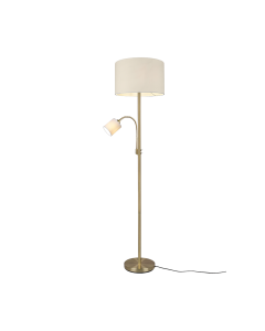Φωτιστικό Δαπέδου 40xH170cm 1xE27 με Βοηθητικό Διαβάσματος 1xE14 Brassed Color Βραχίονας Λευκό Υφασμάτινο Καπέλο Trio Lighting Hotel 403900208