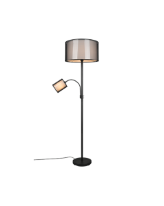 Επιτδαπέδιο Φωτιστικό 45xH174cm 1xE27 & Βοηθητικό 1xE14 Μέταλλο Μαύρο-Ύφασμα Smoke Trio Lighting Burton 411400232