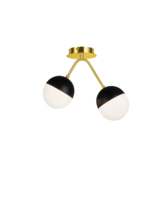 Φωτιστικό Πλαφονιέρα-Απλίκα Ø31,5 cm Δίφωτο Γυαλί Οπάλ με μαύρη λεπτομέρεια/ Ανάρτηση Χρυσή Viokef Orbit 4221700
