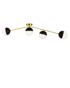Φωτιστικό Πλαφονιέρα Οροφής 96,5 cm Τετράφωτο Γυαλί Οπάλ με μαύρη λεπτομέρεια/ Ανάρτηση Χρυσή Viokef Orbit 4221800