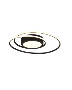 Μοντέρνα Μεταλλική Πλαφονιέρα Οροφής Black Matt  60xH7cm LED 56w 2700-6000K 6800lm Remote Control Trio Lighting Yava 672310232