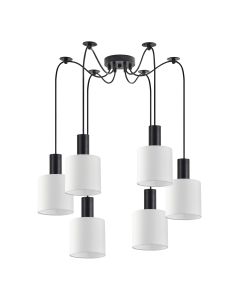 SE21-BL-4-BL6-SH1 ADEPT TUBE Black Pendant White Fabric Shade+ HOMELIGHTING 77-8506