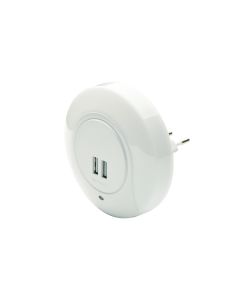 LED ΛΑΜΠΑΚΙ ΝΥΚΤΟΣ 1W 4000K ΜΕ 2 USB ΘΥΡΕΣ, ΔΙΑΚΟΠΤΗ ON/OFF K AUTO MODE, ΛΕΥΚΟ ΠΛΑΣΤΙΚΟ 230V IP20  ACA SF78LED