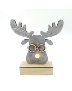 "WOODEN GREY REINDEER HEAD", 1 MINI LED ΛΑΜΠ. ΜΠΑΤ. (2xAA), WW,IP20, 18X4.5X16CM ACA X06111211