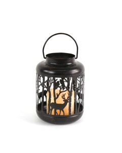 "METAL BLACK REINDEER LANTERN" ΛΕΥΚΟ ΚΕΡΙ, 1 LED ΛΑΜΠ. ΜΠΑΤ. (3xAAA), WW,IP44, Φ12Χ18CM ACA X0711107