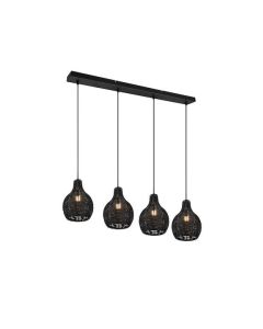 Φωτιστικό Κρεμαστό Τετράφωτο Ράγα  L93xØ17xΗ150cm 4xE14 Ράταν Μαύρο Trio Sprout  R31294002