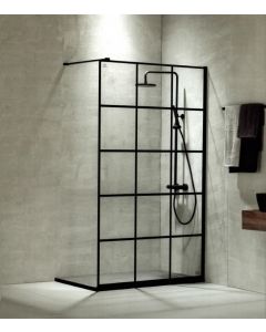 Διαχωριστικό Ντουσιέρας 120 εκ. 200 εκ.  8 χιλ. Decor Black Matt Clean Glass με Κάθετο Βραχίονα Στήριξης 100 εκ. Devon Iwis Walk-In IW120DC-400 