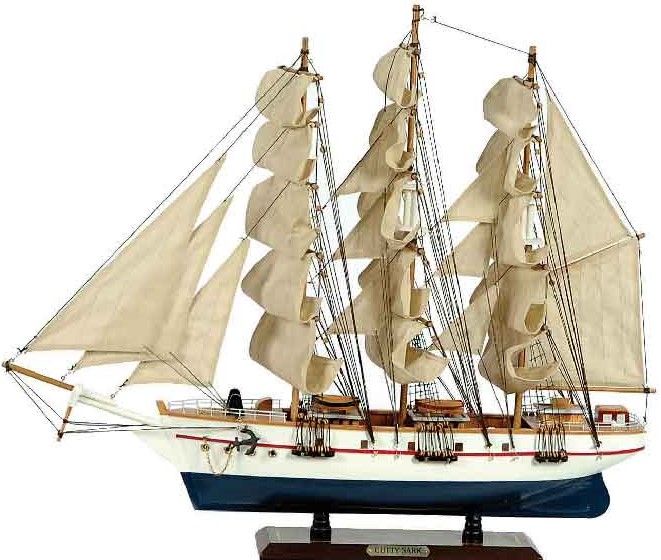 Ξύλινο Παραδοσιακό Καράβι 50 x 10 x 45 (H) cm, Χρώμα Λευκό-Μπλέ Lianos 31113