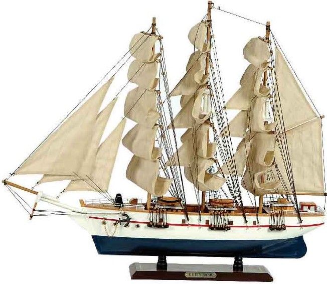 Ξύλινο Παραδοσιακό Καράβι 120 x 19 x 97 (H) cm, Χρώμα Λευκό-Μπλέ Lianos 31119
