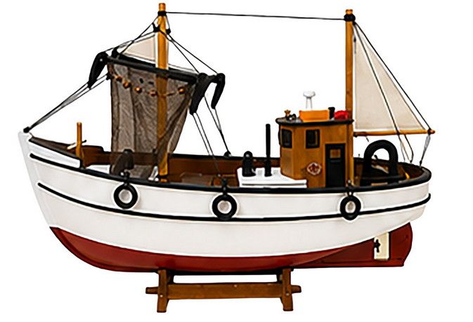 Ξύλινο Παραδοσιακό Καράβι 45 x 13,5 x 34(h)cm,Χρώμα Λευκό - Κόκκινο Lianos 31124