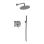 Orabella Terra Gun Metal Light - Shower set εντοιχισμού με Μπαταρία λουτρού, εντοιχισμού 2 σημείων, κεφαλή Φ250 με βραχίονα και τηλέφωνο ντουζ με σπιράλ και επιτοίχειο στήριγμα 10312