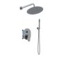 Orabella Aspen Gun metal light - Shower set εντοιχισμού με Μπαταρία λουτρού, εντοιχισμού 2 σημείων, κεφαλή Φ250 με βραχίονα και τηλέφωνο ντουζ με σπιράλ και επιτοίχειο στήριγμα 10452